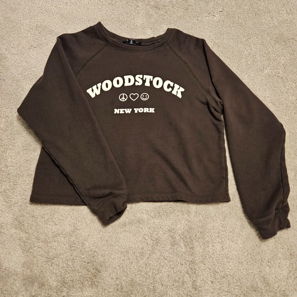 One Loved Babe Tops - Woodstock New York Cropped Sweatshirt by One Love Clothing Los Angeles - Size Sm